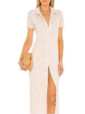 Button-Front Cream Maxi Dress with Collar